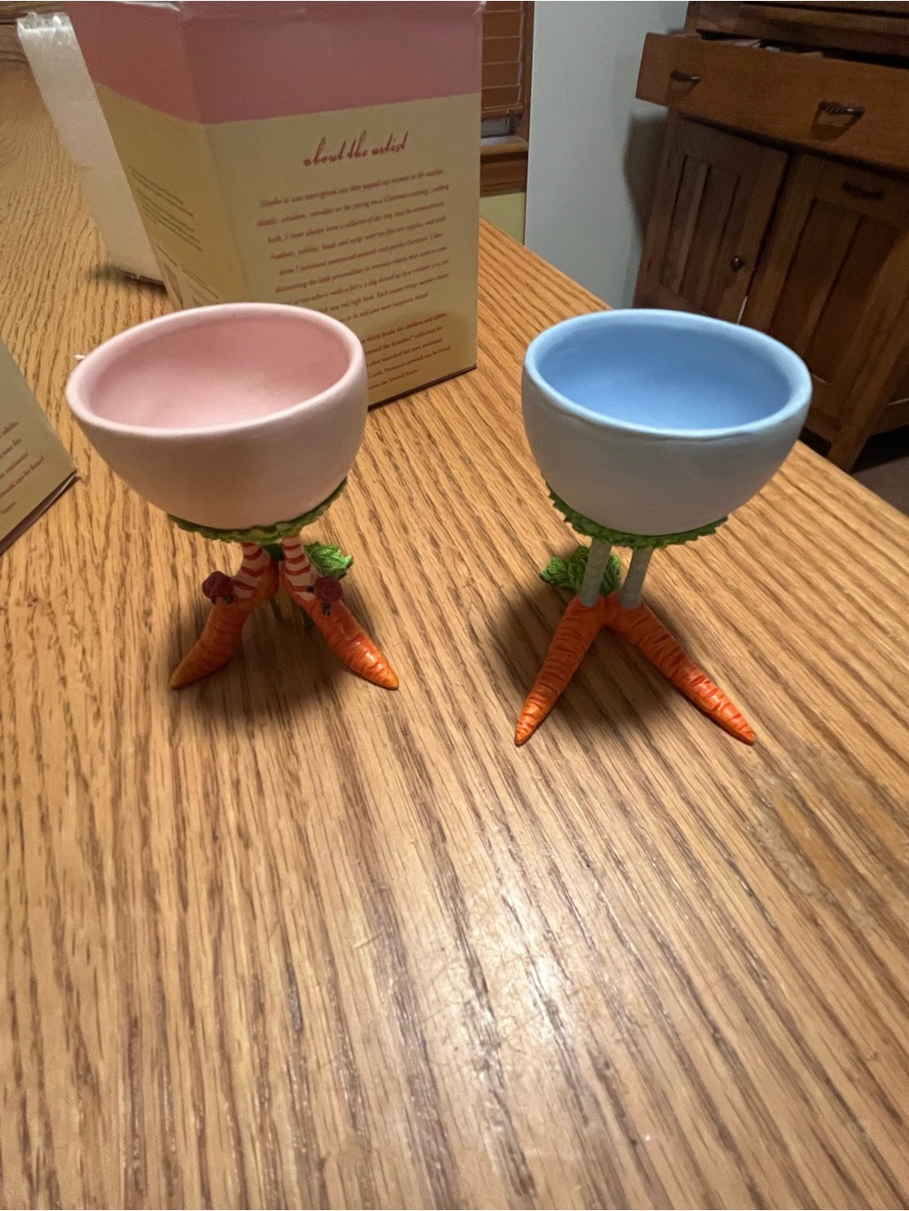 Vintage Patience Brewster Krinkles High Heel Carrot Shoes Egg Cups, Egg Candles